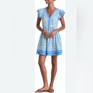 Vineyard Vines Flutter Sleeve Dress Blue Floral Marshf Paisley Print S